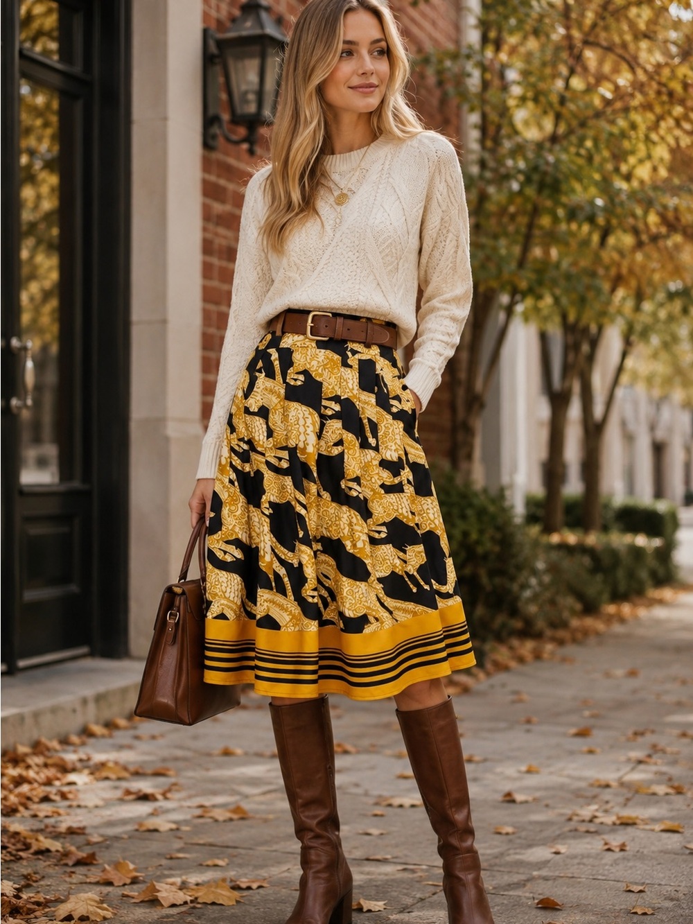 Sz 6 Anthropologie Navy/Gold Maeve Jade Horse Skirt
